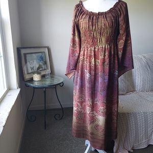 Vintage Barfani brown art deco wide sleeve midi dress